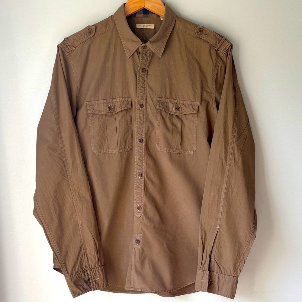 Burberry Brit Men’s Dark Brown Military style Shirt size XL